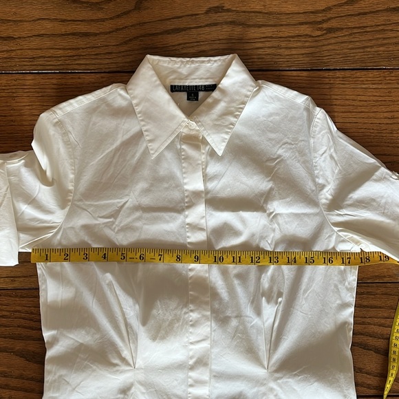 Lafayette 148 Button Down Short Sleeves Waist Tie Back Stretch Size 6 - Picture 8 of 12